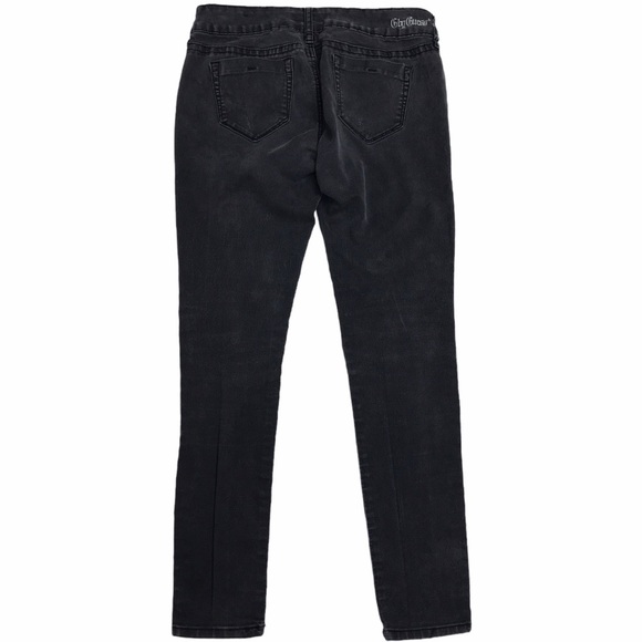 GUESS Modele Black Sequin Rhinestone Distressed‎ Gray Dark Wash Skinny Jeans 29 - Picture 4 of 10